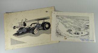 An original GREN (GRENFELL JONES) satirical drawing (original) of two gents with a Formula 1