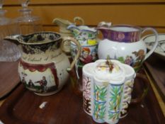 Four sundry jugs & an Oriental-style Staffordshire teapot Condition Report: please request* *