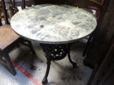 A good circular marble-top metal-based public-house table Condition Report: please request* *