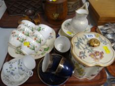 A Royal Worcester blush ivory biscuit barrel & a parcel of bone china teaware ETC Condition