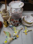 A continental part-dessert set & a quantity of Aynsley floral plates, a trio of flying duck