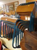 A set of six vintage metal & wood stacking chairs Condition Report: please request* *Condition is