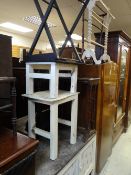 Two vintage towel airers, a nest of three coffee tables, folding table, two white painted tables & a