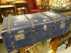 A blue vintage banded trunk Condition Report: please request* *Condition is not stated in this