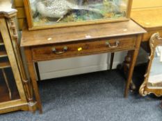 An antique inlaid mahogany side table with single-drawer, 90cms wide Condition Report: please