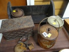 A parcel of wooden items including book stand and biscuit barrels Condition Report: please