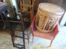 Parcel of mixed furniture to include a three-panel folding screen, an oak cupboard, bedside cabinet,