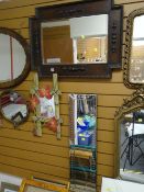 A modern etched mirror, a wooden floral mirror & a vintage mirror Condition Report: please