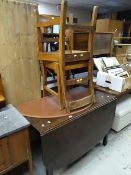 Antique oak drop leaf table together with pair of bar back kitchen chairs