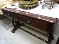 A reproduction antique two-drawer mahogany side-table Condition Report: please request via email.