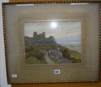 Framed monogrammed watercolour of Harlech Castle by M B BLADON Condition Report: please request