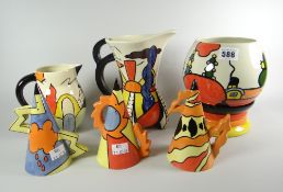 Six items of Lorna Bailey pottery, typically decorated in the Clarice Cliff-review style Condition