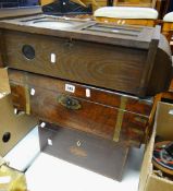 A vintage chiming wall clock & two antique writing boxes (distressed) Condition Report: please