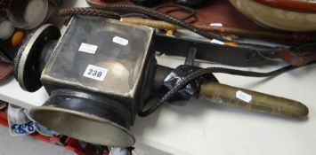 An antique coaching lamp & two vintage riding whips Condition Report: please request via email.