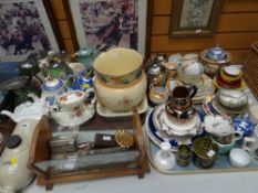 A large quantity of mixed pottery & china, a glass & wooden book-trough, sundry vintage razors ETC