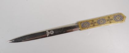 A reproduction enamelled paper knife decorated with Third Reich eagle to the blade Condition Report:
