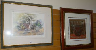 A framed watercolour of sailing ships, monogrammed E B by EDWINA BURBIDGE together with two signed