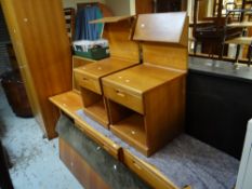 A suite of mid-century White & Newton bedroom furniture including double wardrobe, pair of bedside-