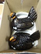 Two Staffordshire pottery hens-on-nests Condition Report: please request via email. Condition