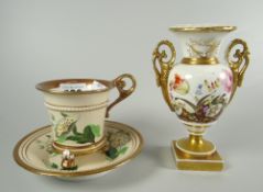 A nineteenth century English porcelain cabinet cut & saucer together with a similar period square