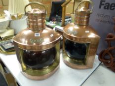 A pair of copper & brass port & starboard lamps Condition Report: please request via email.