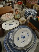 A parcel of antique pottery including tureens, an early Derby Imari palette shallow dish,