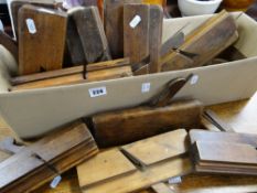 Box of assorted vintage wood working planes, some marked A Jones H R Rogers ETC