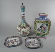 Four items of Oriental enamel ware Condition Report: please request via email. Condition reports not