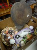 A parcel of china including dressing table ware & a vintage set of bellows Condition Report: