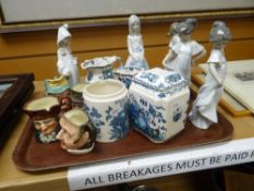 A parcel of mixed pottery including Royal Doulton character jugs, Masons Fruit Basket tableware &