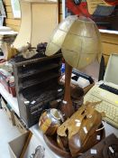 Selection of wooden ware to include folding bookends, carved dolphins, miniature Welsh dresser ETC