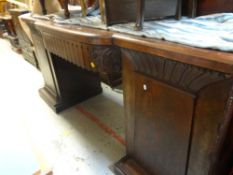 A large mahogany breakfront pedestal sideboard, 222cms wide Condition Report: please request via