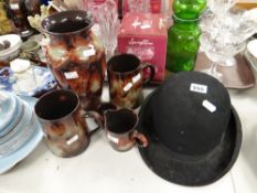 Five items of Ewenny pottery & a Christys' London vintage bowler hat Condition Report: please