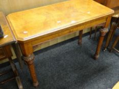 Nineteenth century carved pollard oak foldover card table with green baize surface, 96cms wide x