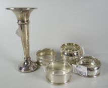 A silver trumpet vase & four silver napkin rings Condition Report: please request via email.