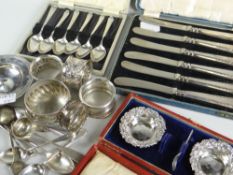 A parcel of mixed silver items including dish, teaspoons, cased set of silver salts, two cased