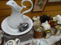 Sundry pottery & china including two carriage clocks, cut glass clock & a teapot for 'Liberty &