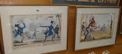 Two reproduction maps & two reproduction satirical prints Condition Report: please request via