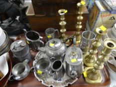 Two pairs of brass candlestick holders & a parcel of EPNS ETC Condition Report: please request via