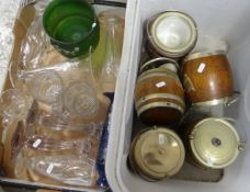 A quantity of glassware & a tub of polished biscuit barrels Condition Report: please request via
