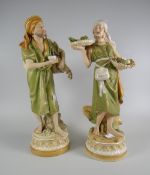 A pair of typical Royal Dux pottery figures of market traders with their wares Condition Report: