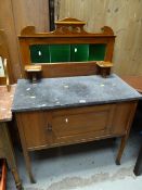 Early twentieth century marble topped tile back wash stand