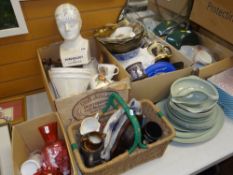 A reproduction pottery human phrenology model & a quantity of china, brassware ETC Condition Report: