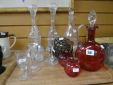 A parcel of antique glassware including Georgian period funnel bowl ale glass, cranberry glass,