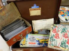 A vintage Rupert The Bear annual & a suitcase of Triang railway items ETC Condition Report: please