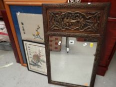 An Oriental mirror, a pair of Oriental panels ETC Condition Report: please request via email.