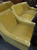 A retro Howard Keith mustard upholstered two-seater sofa & matching armchair Condition Report: