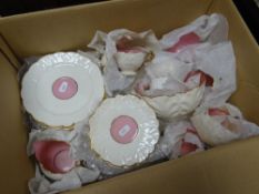 A quantity of floral relief decorated vintage teaware in pink with gilt border & trim Condition