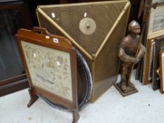 A metallic knight fireside companion set, a small fire-screen & fire-guard Condition Report: