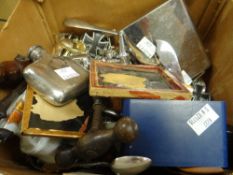 A box of small collectables including corkscrews, crested china, silverware ETC Condition Report: